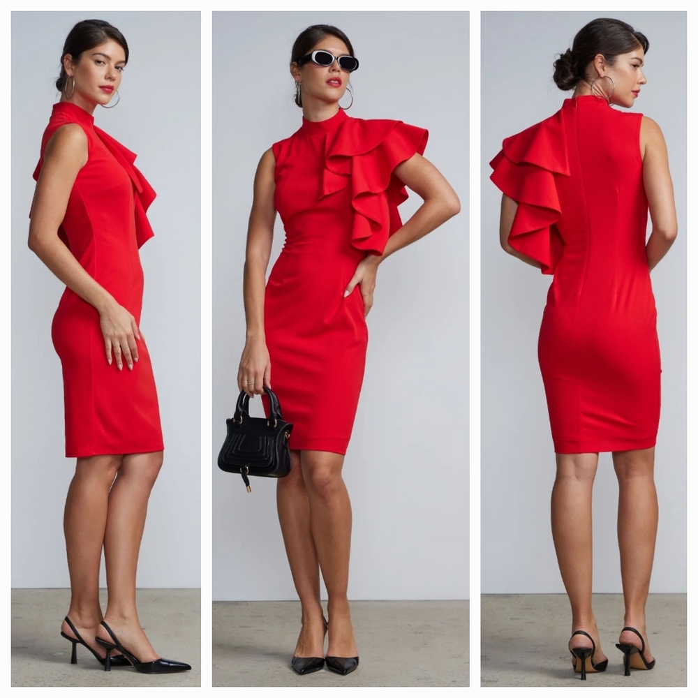 UNUSED New York & Company Red Ruffle Sleeve Sexy Party Office Dress Size XL